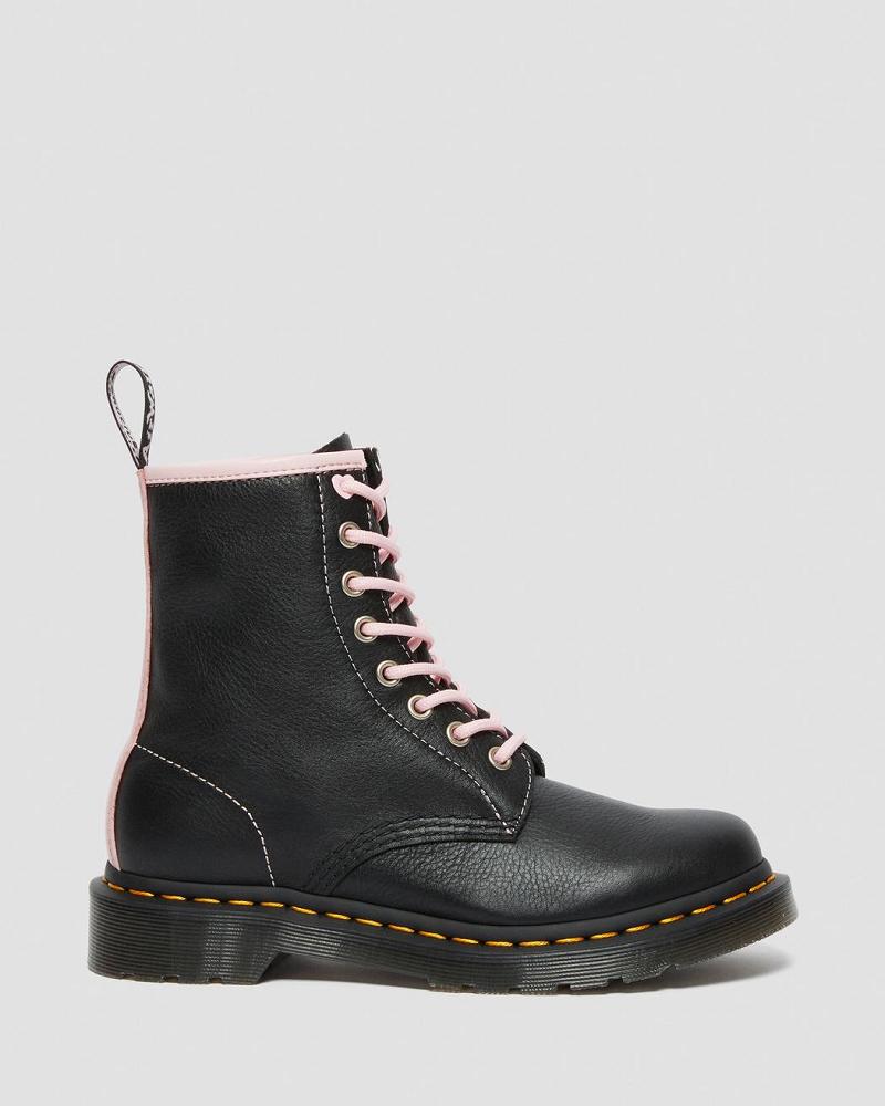 Black / Pink Women's Dr Martens 1460 Contrast Leather Lace Up Boots | CA 153HAP